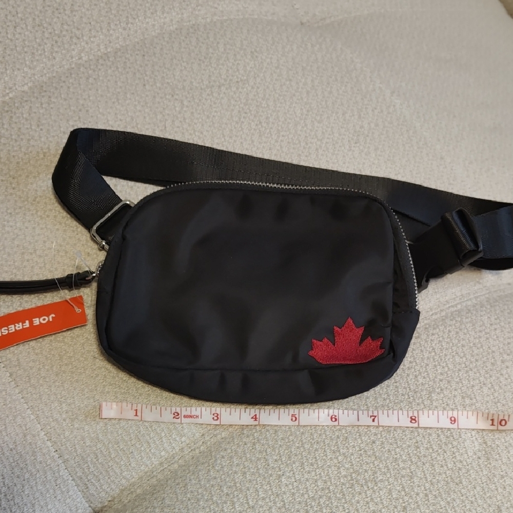 Joe Fresh Black Belt Bag with Red Leaf Detail